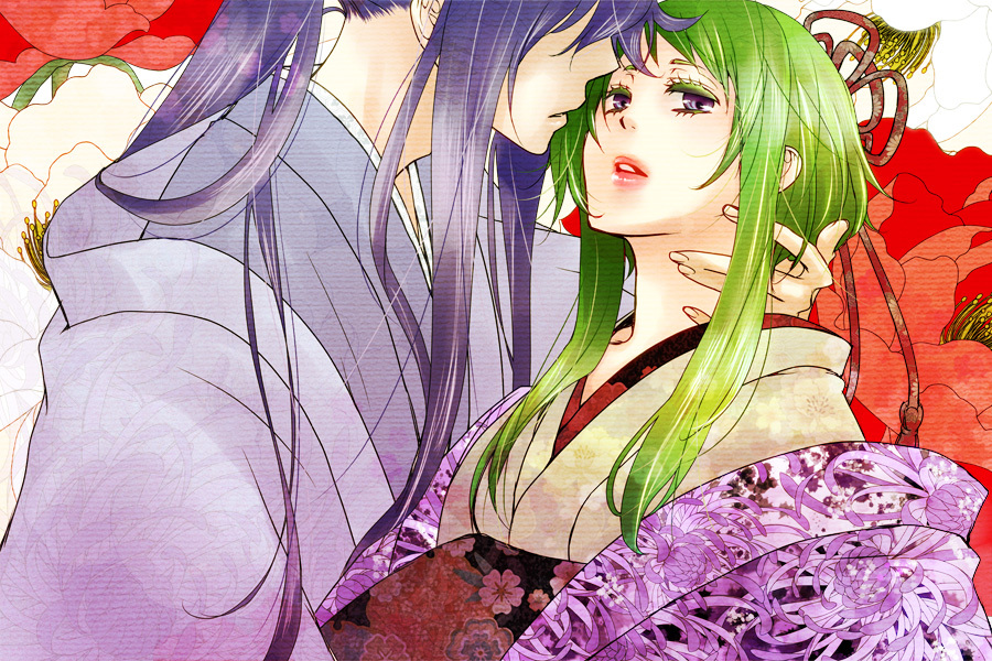 Safebooru - 1girl couple green hair gumi haruma (high drop) hetero