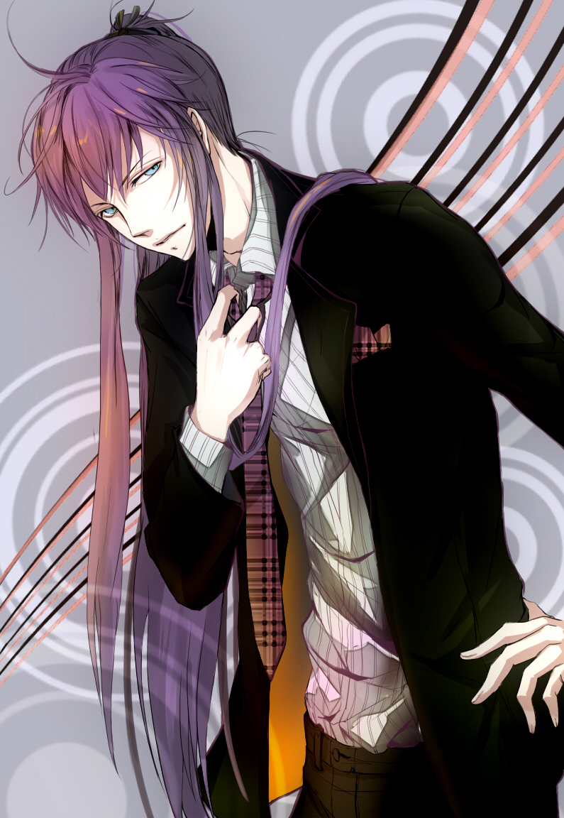 blue_eyes formal kamui_gakupo leaning_forward long_hair male necktie purple_...