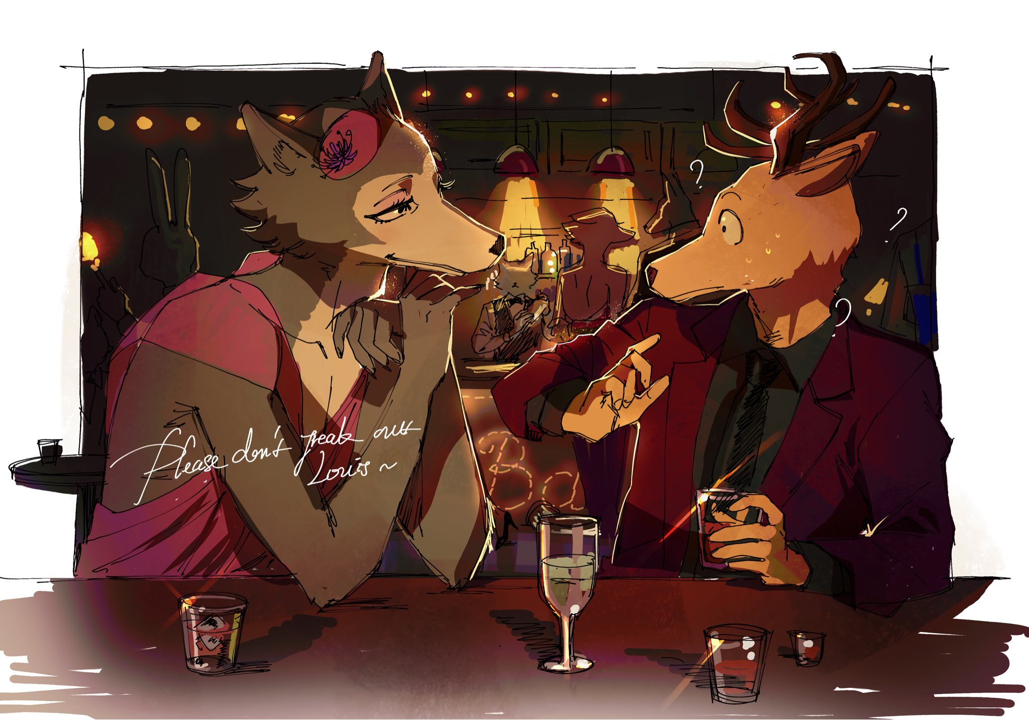 Pink Beastars Safebooru - 1boy 1girl ? bar (place) beastars beret black necktie ...