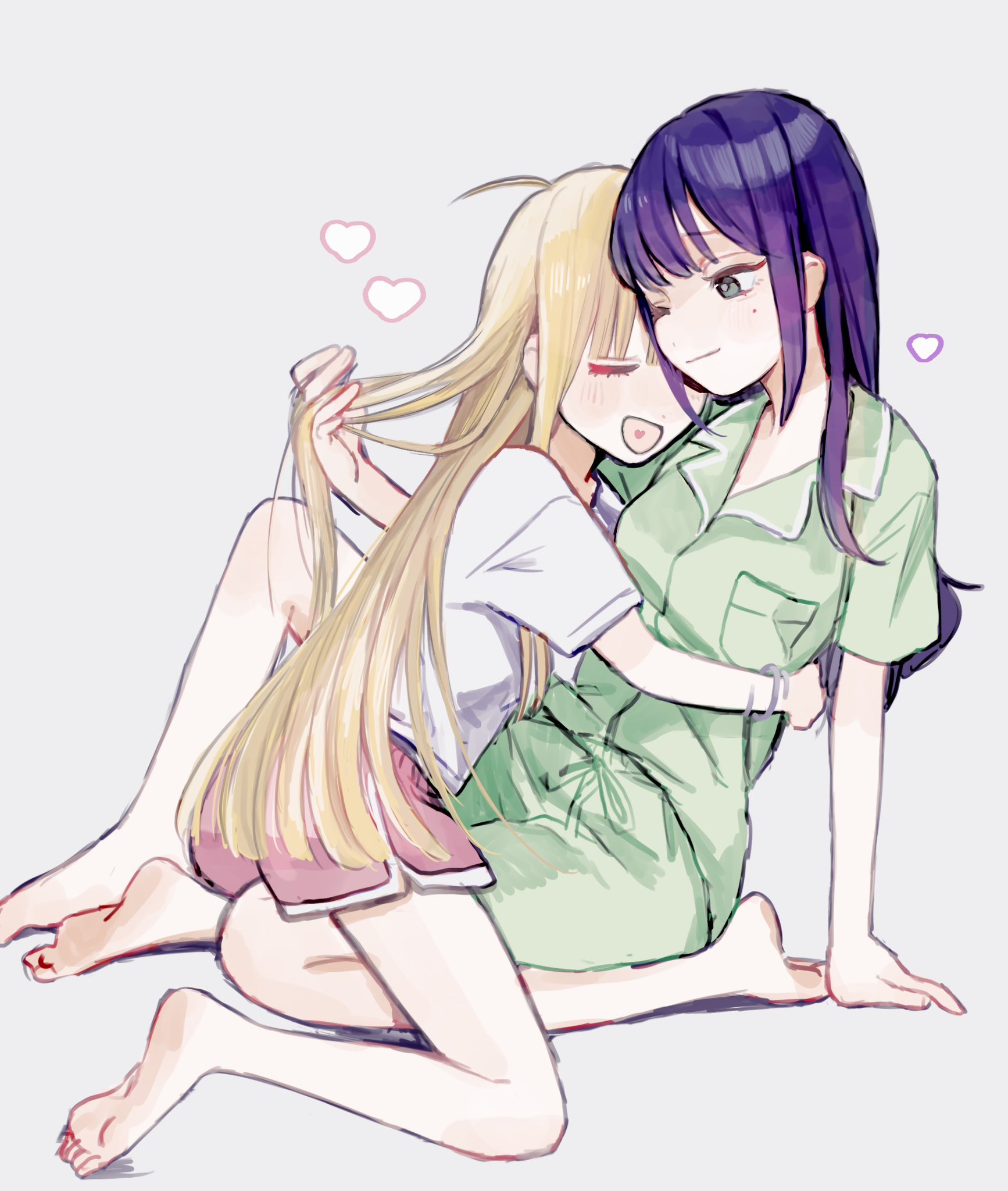 Safebooru - 2girls barefoot blonde hair bracelet cho kaguya-hime ...