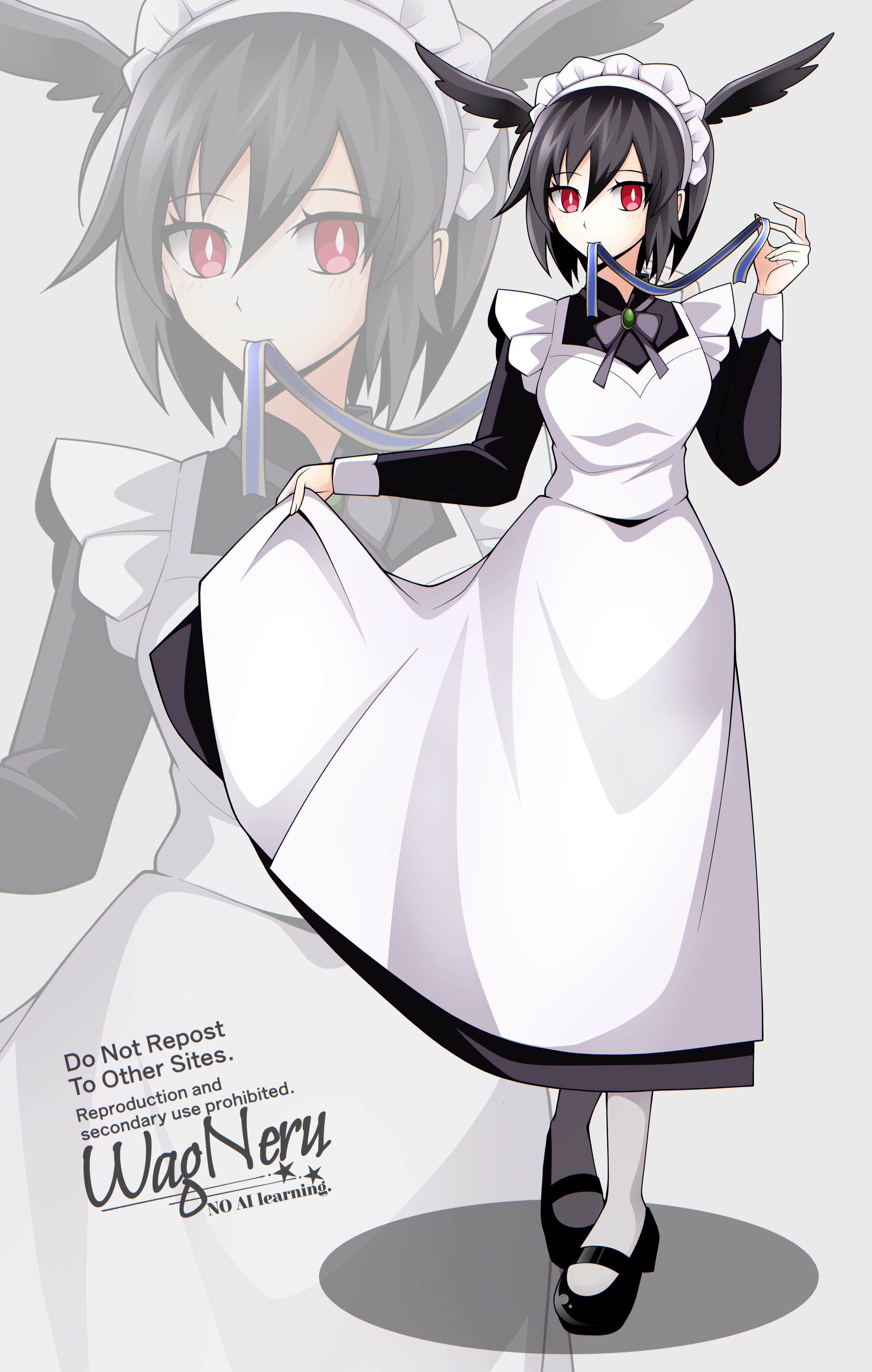 Safebooru - 1girl absurdres apron black hair breasts commentary request ...