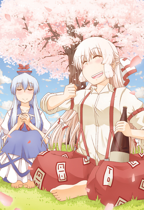 Safebooru Barefoot Blue Eyes Bottomless Bow Cherry Blossoms Closed