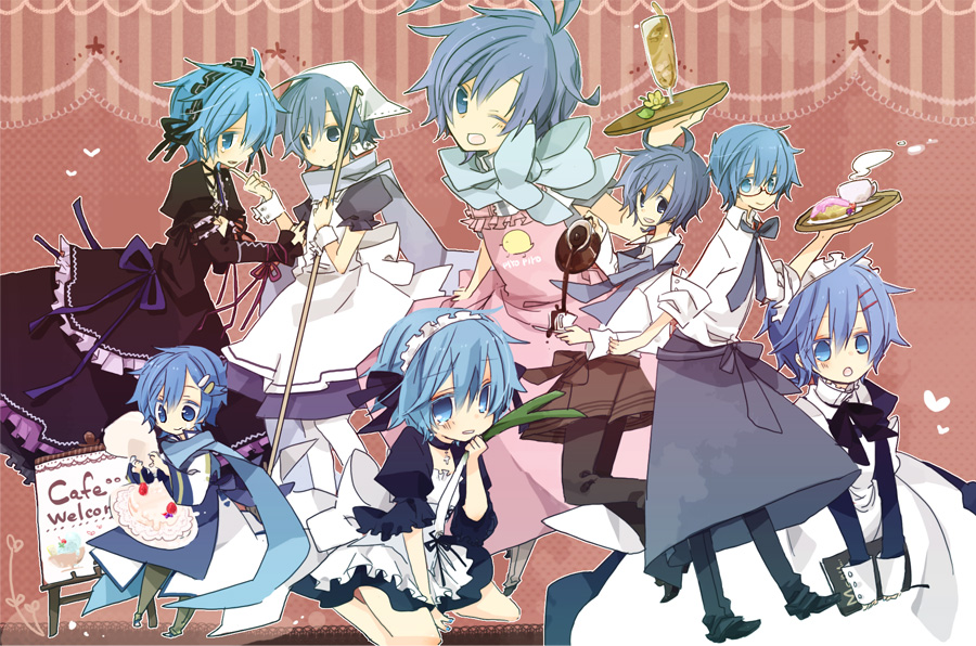 safebooru-blue-hair-blush-coffee-crossdressinging-dress-glasses