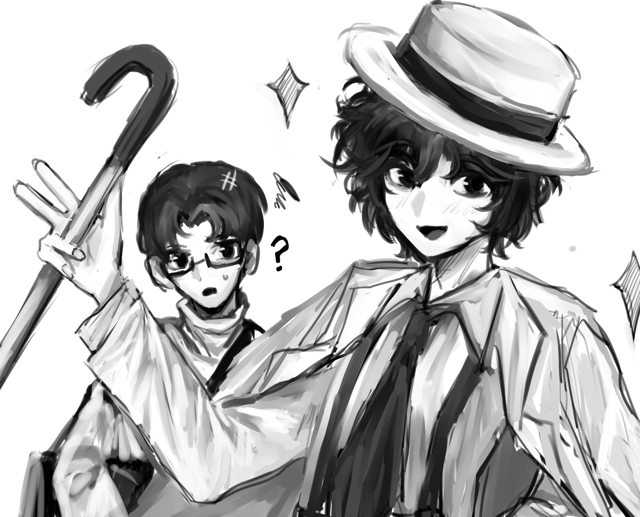 Safebooru - 2boys ? alternate costume alternate universe bag blazer ...