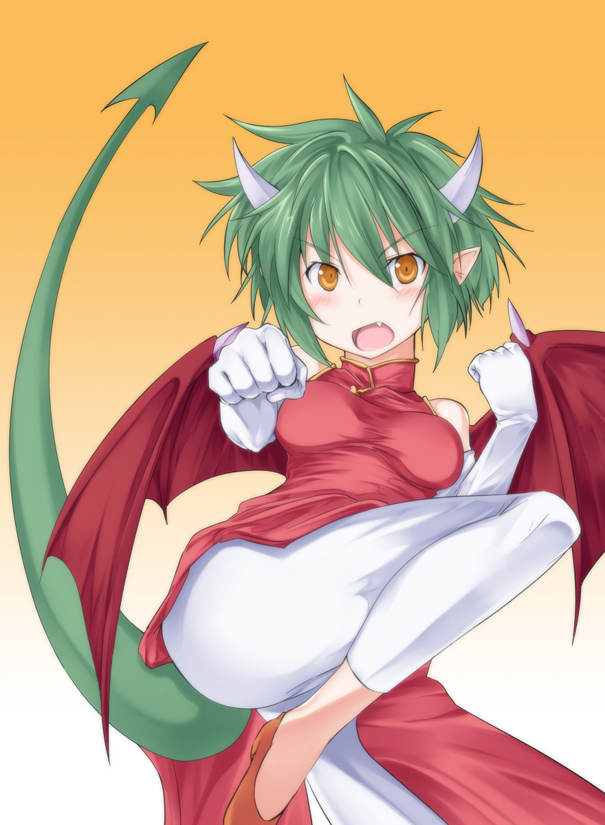 Safebooru Blush China Dress Chinese Clothes Draco Centauros Elbow Gloves Fang Gloves Green 3291