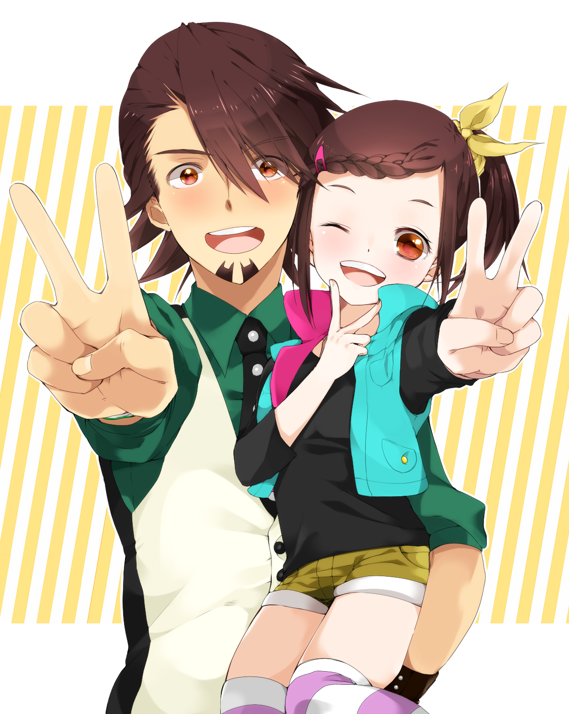 Safebooru Age Difference Bad Id Braid Brown Eyes Brown Hair Facial Hair Father And Daughter