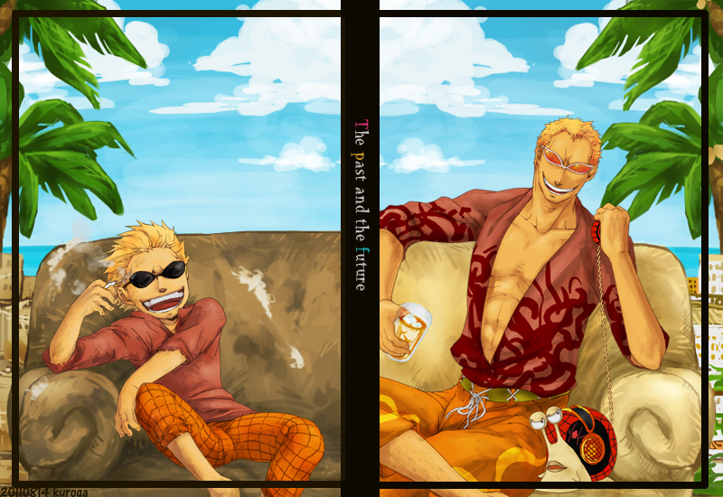 blonde_hair child cigarette collarbone couch donquixote_doflamingo dual_per...