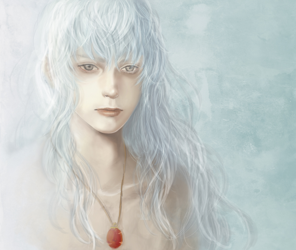 37dot6 androgynous behelit berserk griffith long_hair male nude solo white_hair...