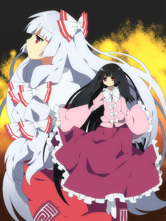 Safebooru Black Hair Frills Fujiwara No Mokou Hair Ribbon Houraisan Kaguya Long Hair Long 2667