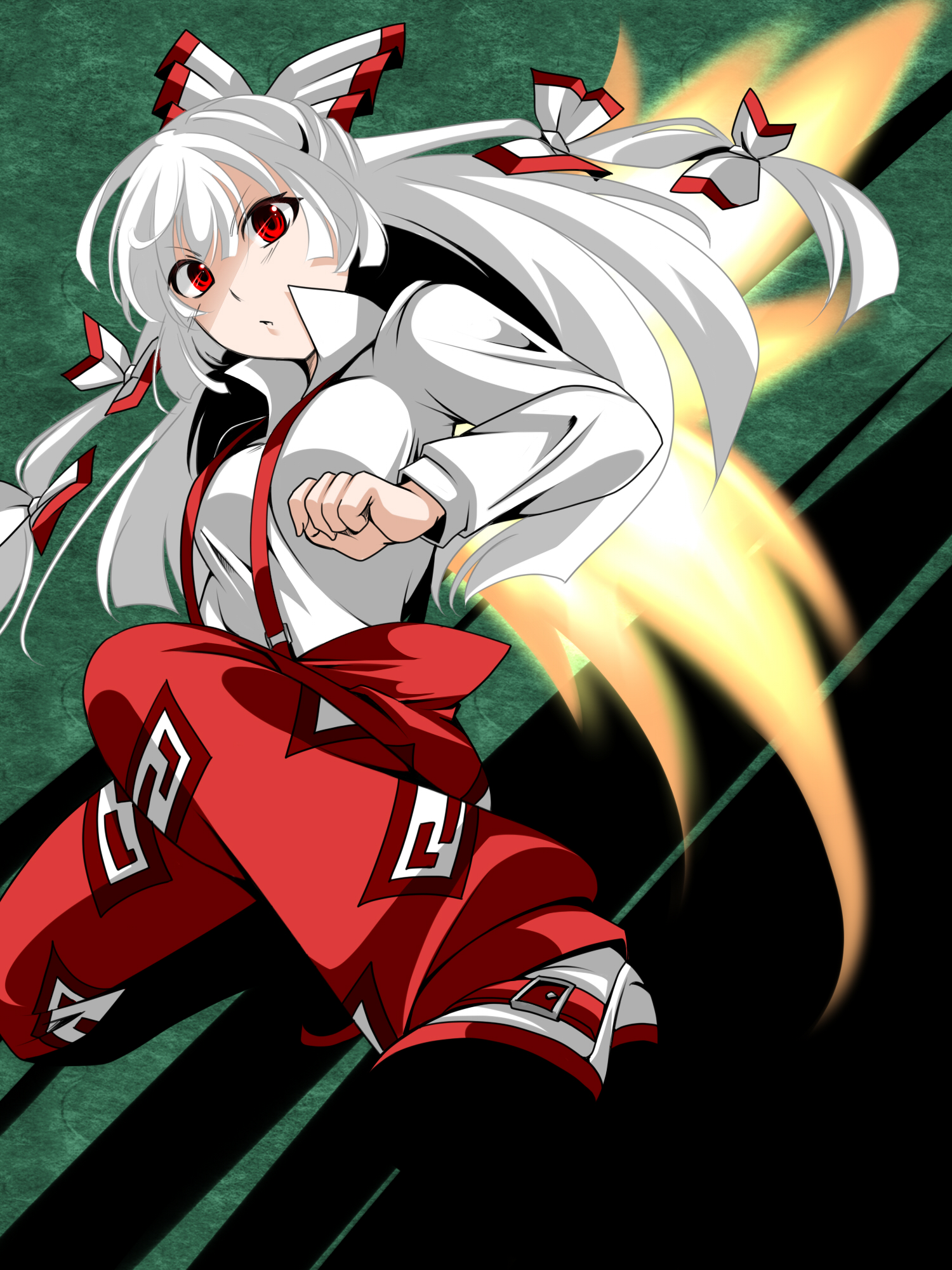 Safebooru Bow Fire Fujiwara No Mokou Hair Bow Hal Haruna Highres