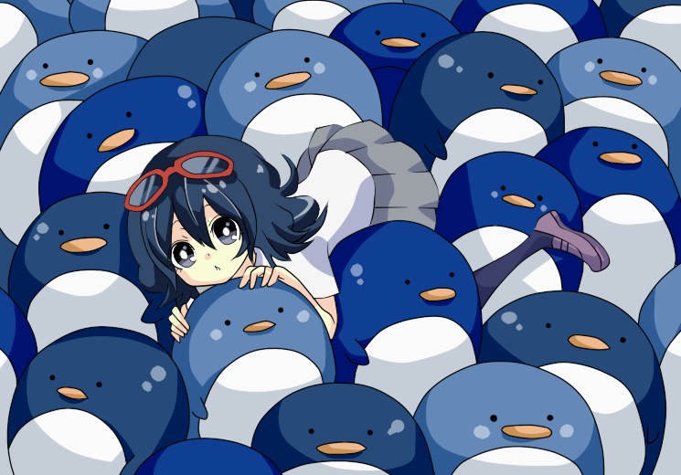 Safebooru bird blue eyes blue hair glasses glasses on head inazuma