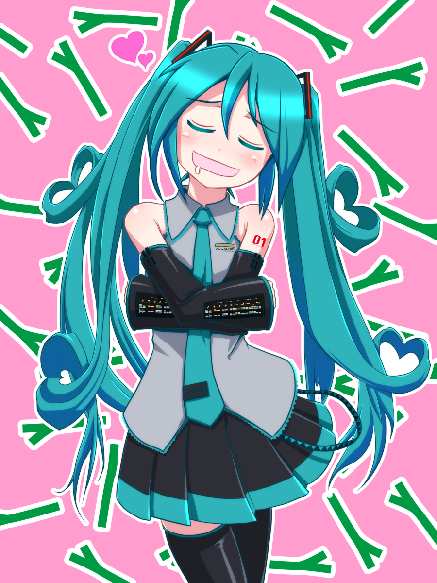 Safebooru 1girl aqua hair closed eyes crossed arms detached sleeves