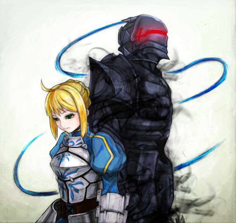 1girl ahoge armor armored_dress bad_id bebemu berserker(fate/zero) blonde_h...