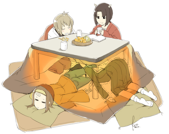 closed_eyes food fruit hairband horns kanina_shizuka kotatsu kyo kyo(kuroic...