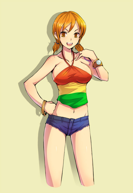 midriff nami navel one_piece one_piece:strong_world orange_hair short_short...