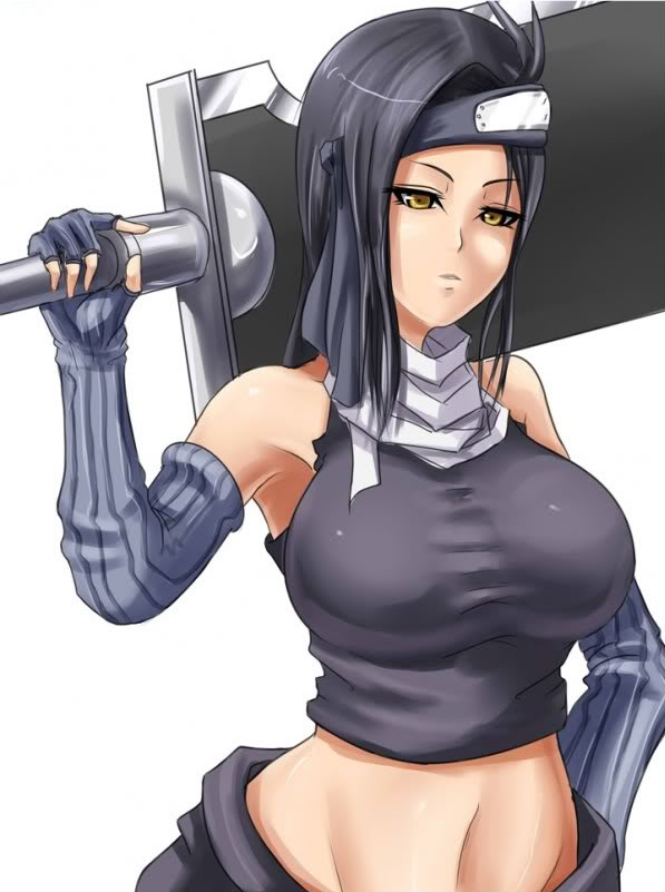 fingerless_gloves genderswap gloves headband momochi_zabuza naruto navel ye...