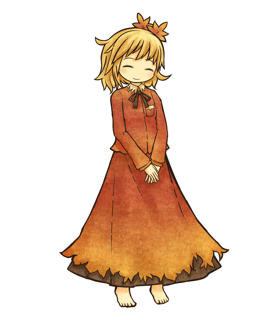 Safebooru Aki Shizuha Akihiyo Barefoot Blonde Hair Closed Eyes Eyes Closed Full Body Hair