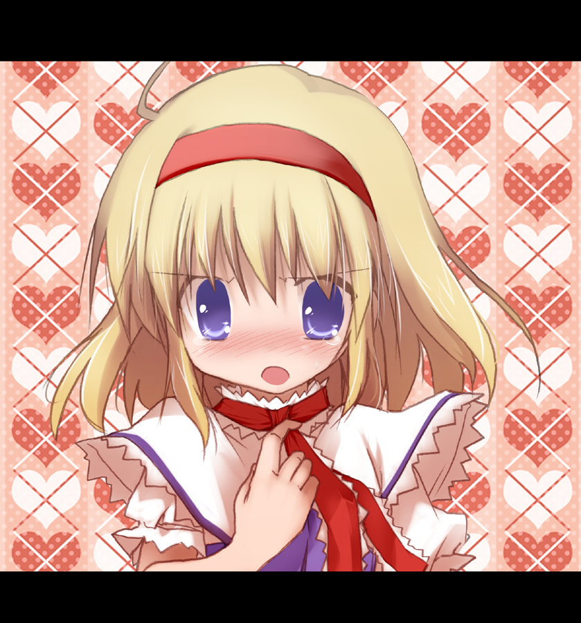 Safebooru Alice Margatroid Blonde Hair Blue Eyes Blush Capelet Hairband Heart Letterboxed Open