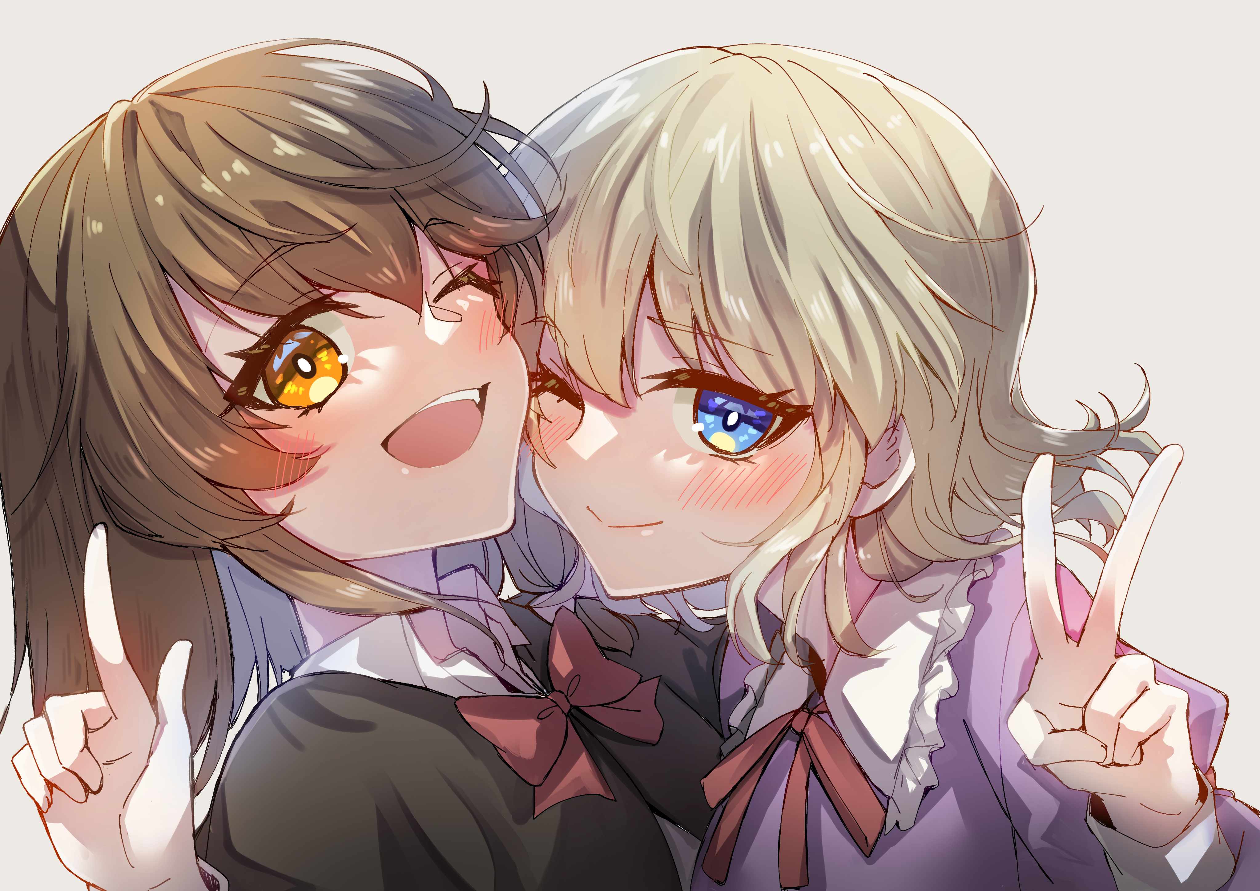 Safebooru - 2girls absurdres black capelet blonde hair blue eyes blush ...