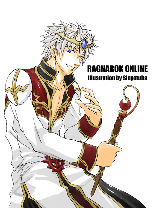 Cown Gold Ragnarok Safebooru - 1boy artist name black pants blue eyes blue gemstone coat ...