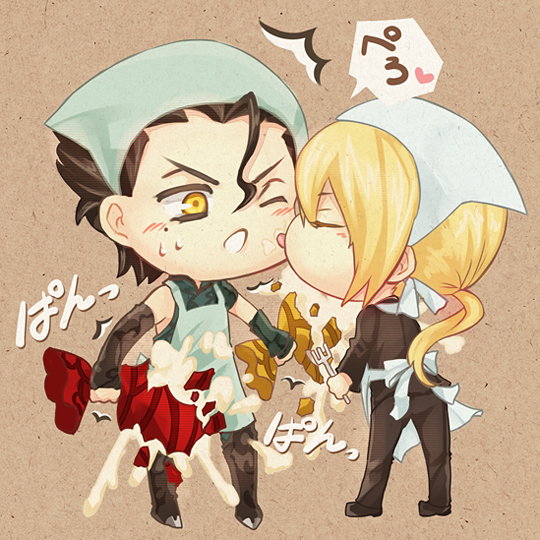 Safebooru - apron black hair blonde hair blush chibi fate/zero fate ...