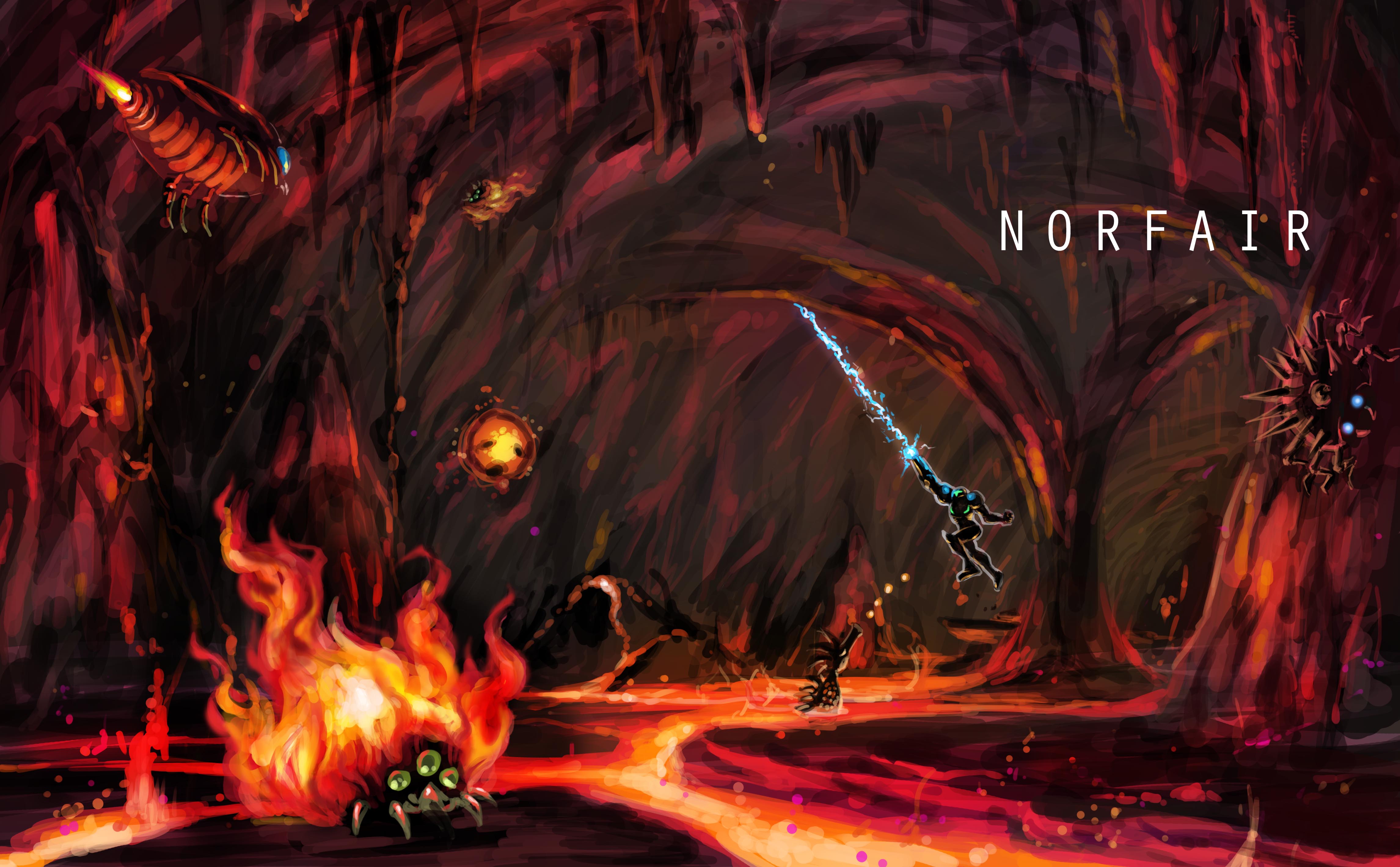 Metroid Lava Safebooru - absurdres arm cannon armor assault visor blue eyes burning ...