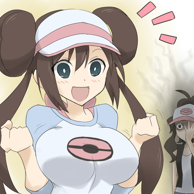 hat large_breasts mei(pokemon) multiple_girls open_mouth oro(zetsubou_girl)...