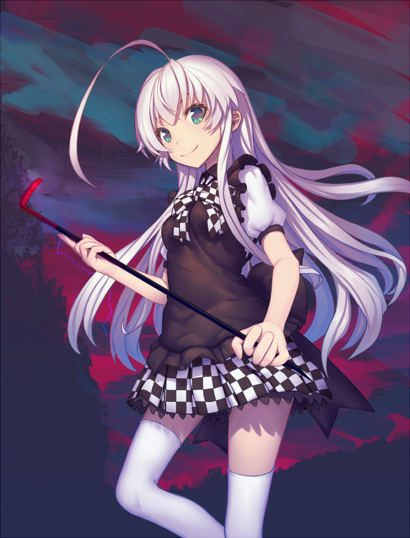 Safebooru Checkered Checkered Skirt Crowbar Dress Green Eyes Haiyore Nyaruko San Long Hair