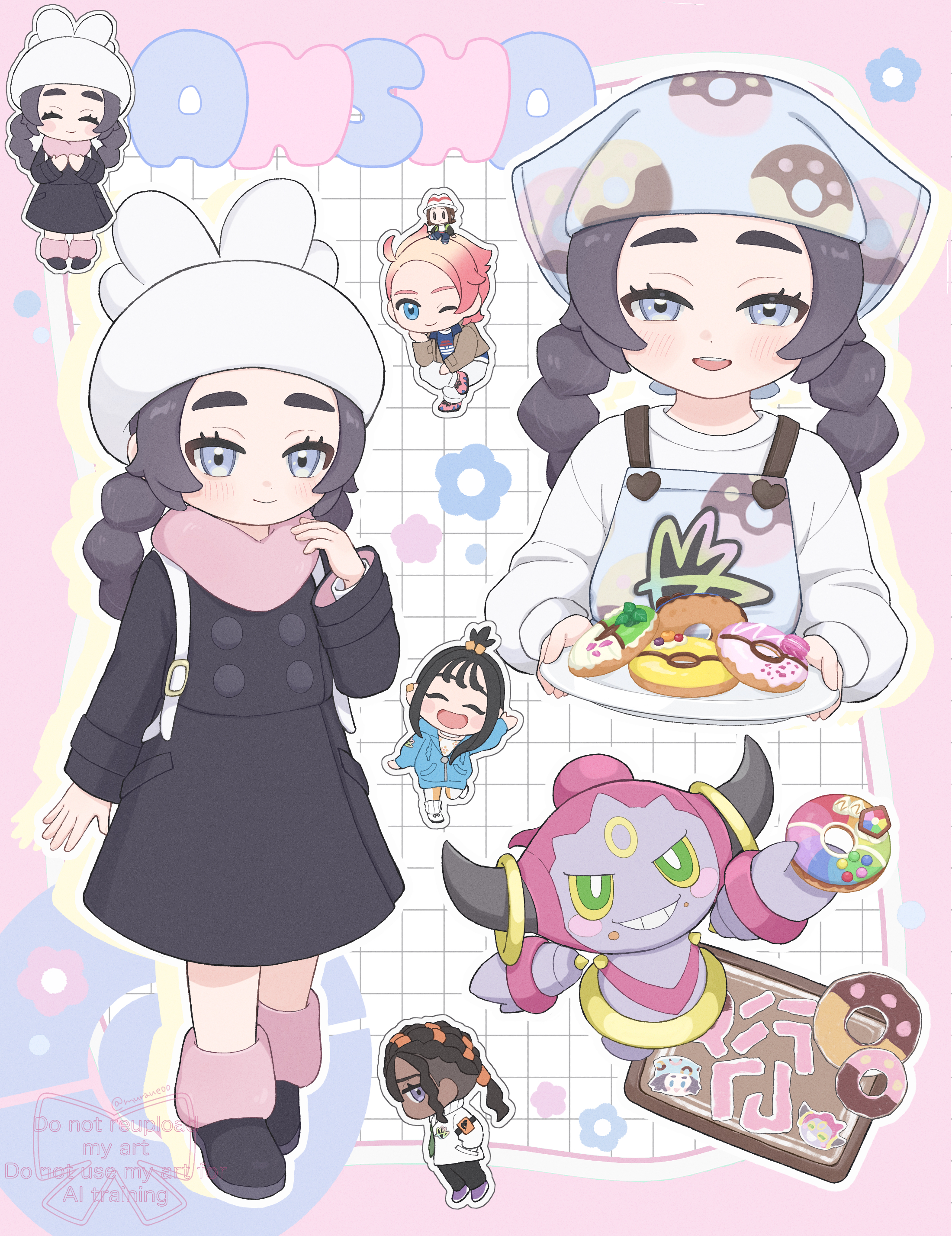 Safebooru - 2boys 3girls absurdres ansha (pokemon) apron black coat ...