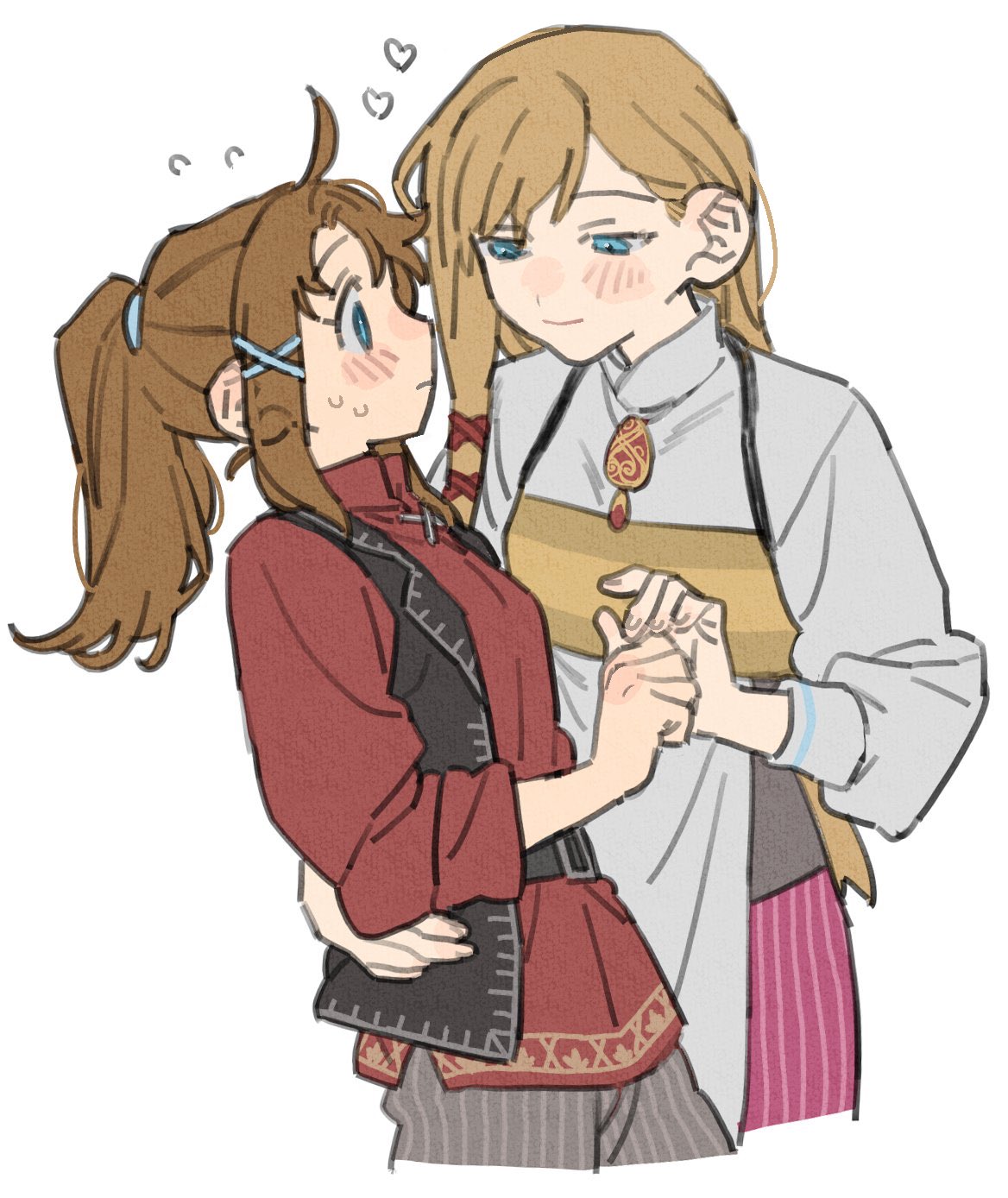 Safebooru - 2girls black vest blonde hair blue eyes blush bokujou ...