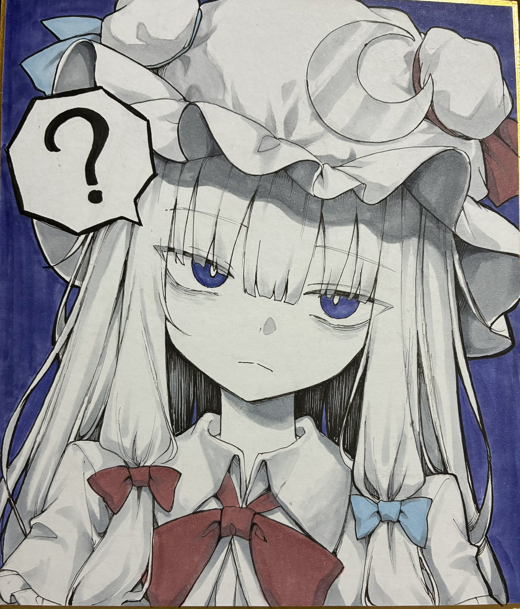Safebooru - 1girl ? blue background blue eyes closed mouth commentary ...