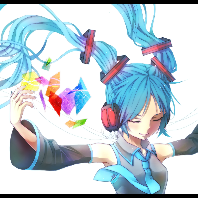 Safebooru Aqua Hair Bad Id Closed Eyes Detached Sleeves Eyes Closed Floating Hair Hatsune Miku