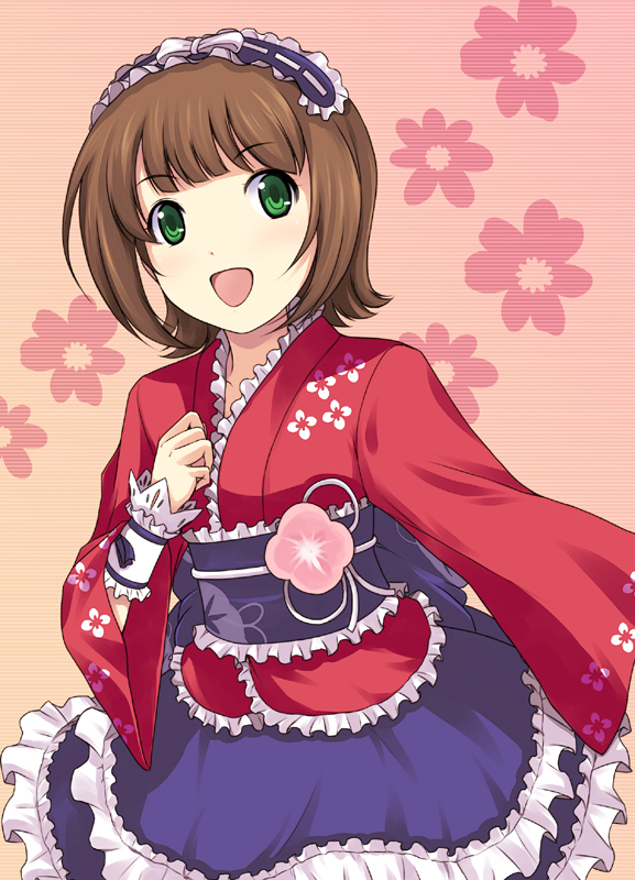 safebooru-brown-hair-frills-green-eyes-hairband-idolmaster-lolita