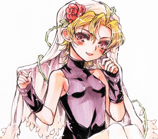 1girl blonde_hair blush dio_brando flower genderswap hair_ornament jojo_no_...