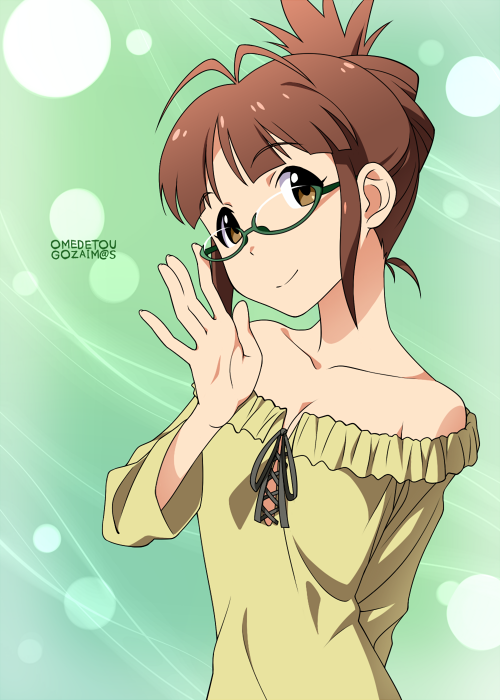 Safebooru Adjusting Glasses Akizuki Ritsuko Brown Eyes Brown Hair