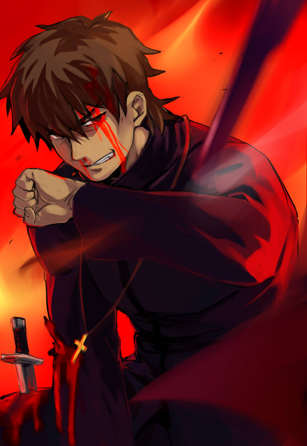Safebooru - blood blood on face brown eyes brown hair cross cross ...