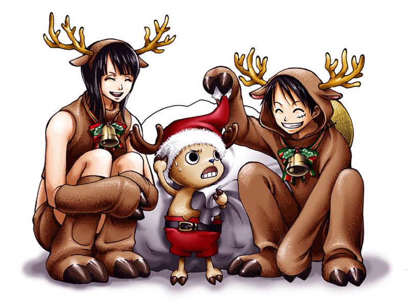 christmas hat monkey_d_luffy nico_robin one_piece reindeer_costume santa_co...
