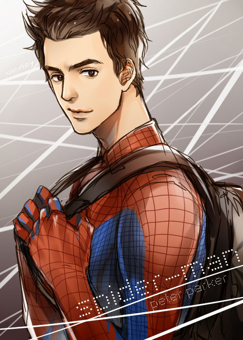 backpack bag brown_eyes brown_hair character_name kanapy male marvel peter_parker...