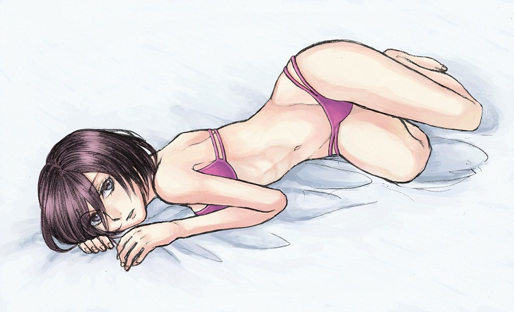 1girl bikini black_eyes black_hair gurio mikasa_ackerman on_side shingeki_n...