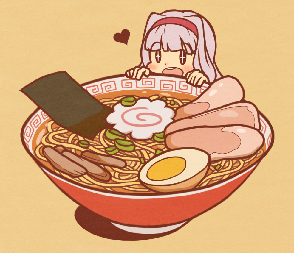 idolmaster long_hair meat naruto(food) noodles nori(seaweed) open_mouth ove...
