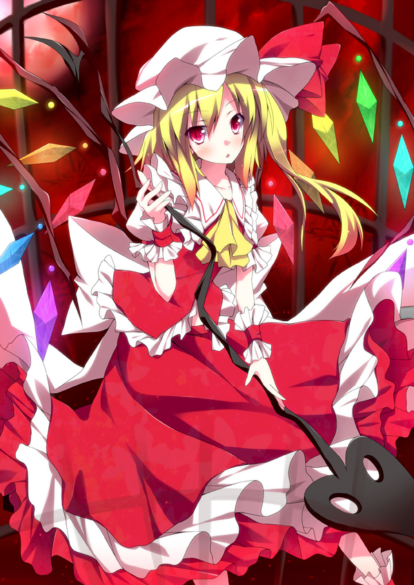 Safebooru Ascot Blonde Hair Blush Flandre Scarlet Hat Kurono Yuzuko Laevatein Long Hair Red 6198