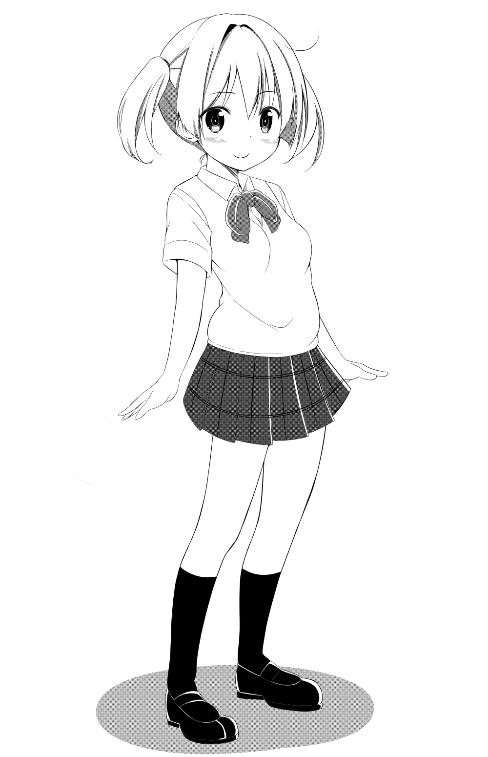 Safebooru 1girl Blush Highres Monochrome Sekiyu Short Hair Simple Background Skirt Small