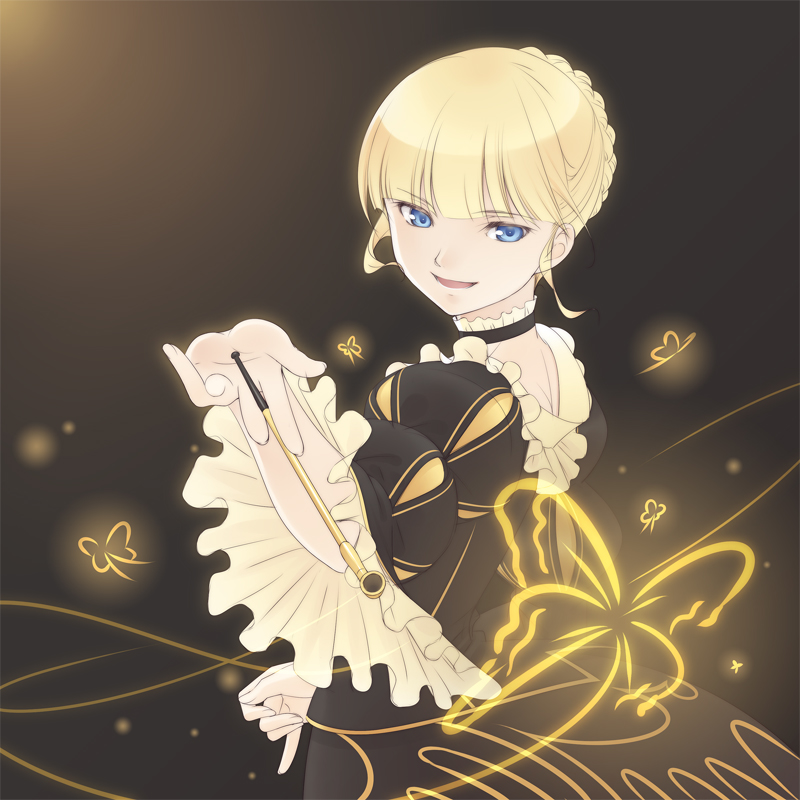 Safebooru Beatrice Blonde Hair Blue Eyes Butterfly Dress Holding Kiseru Nemigi Tsukasa Pipe 5358