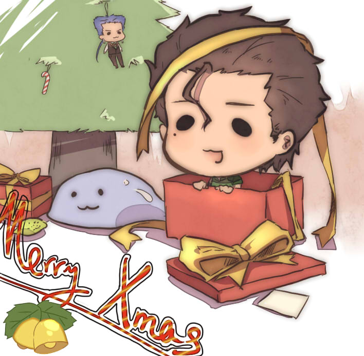 Safebooru - :3 ahoge bell black hair bow chibi christmas christmas tree ...