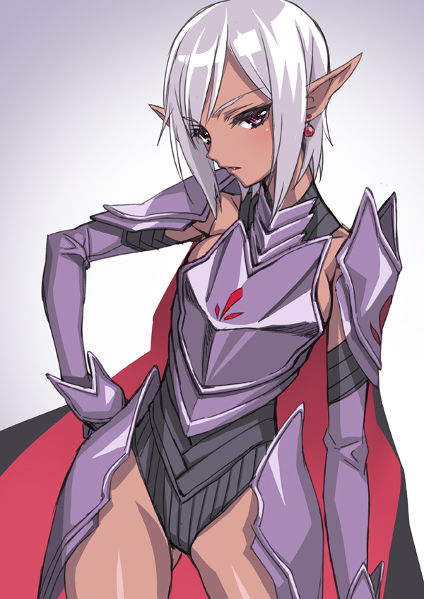 1girl armor breastplate cape character_request dark_skin earrings elbow_glo...