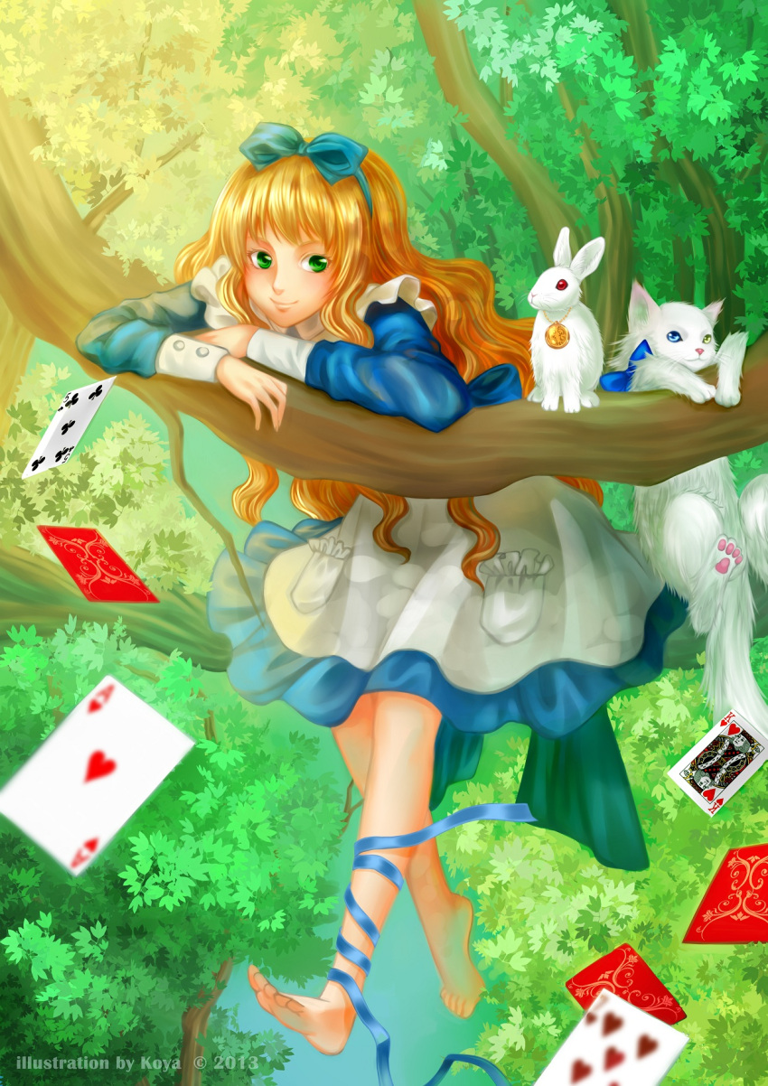 Safebooru 1girl Alice Wonderland Alice In Wonderland Apron Barefoot Blonde Hair Blue Eyes 4583