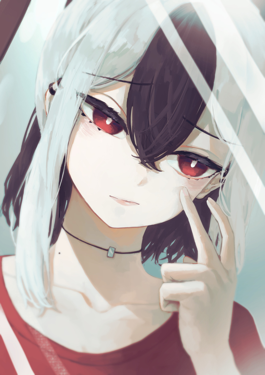 Safebooru - black choker blush choker earrings head tilt highres ...