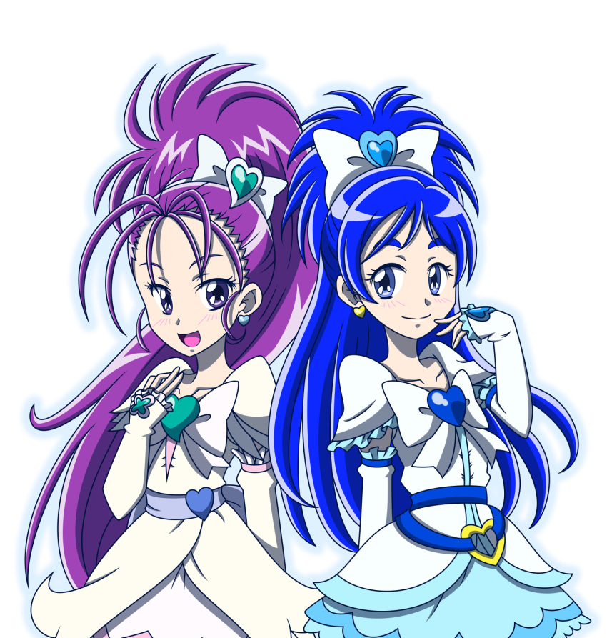 Safebooru - 2girls arm warmers belt blue eyes blue hair brooch color ...