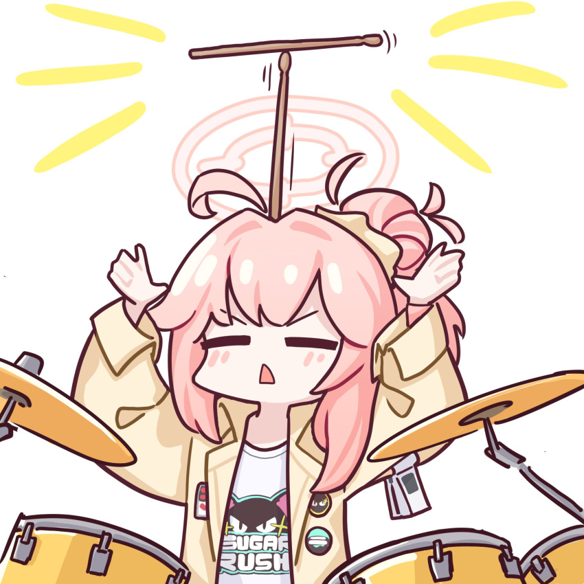Safebooru - 1girl ahoge balancing on head blue archive blush brown ...