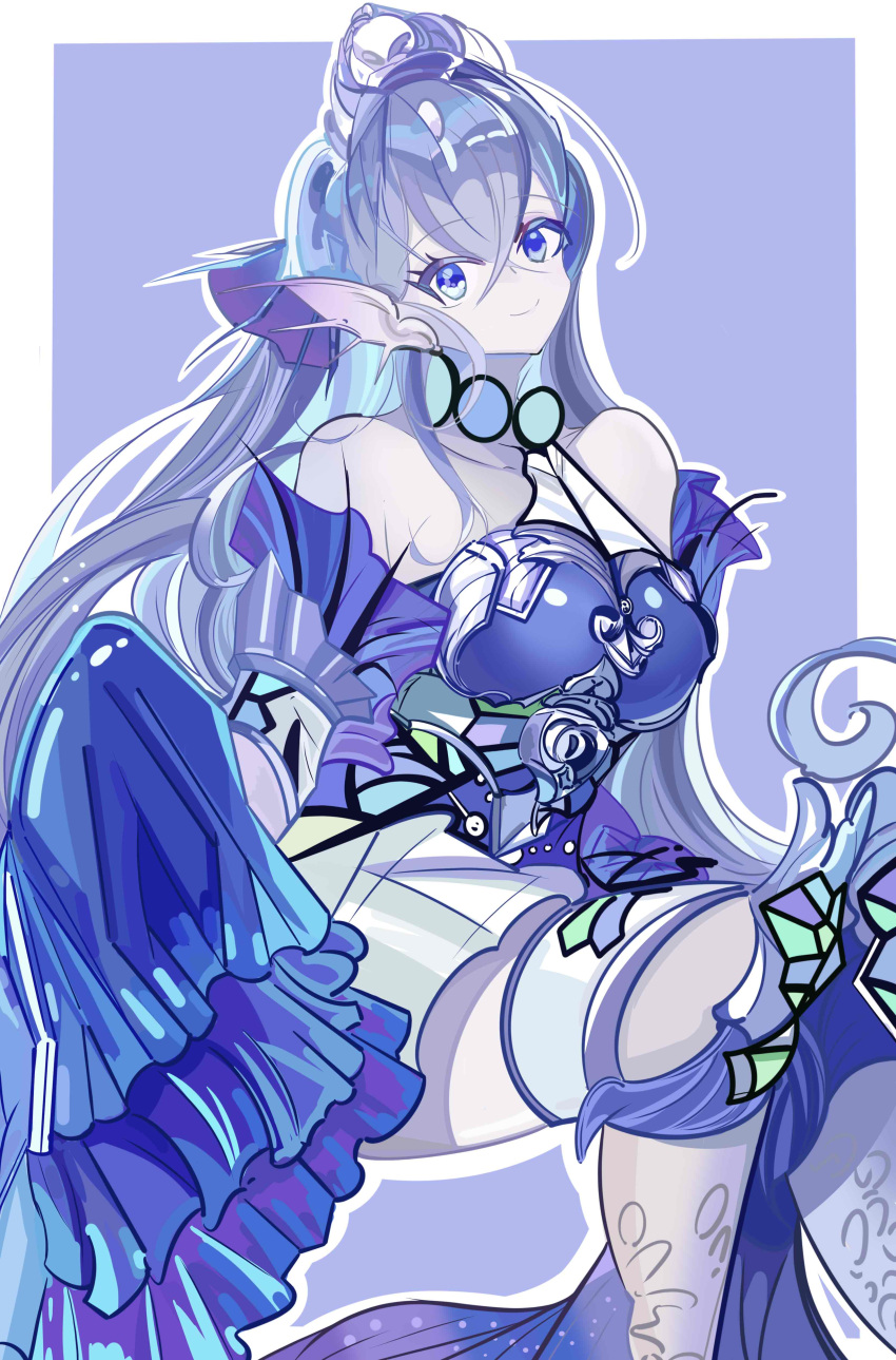 1girl absurdres bare_shoulders blue_background blue_eyes blue_hair breasts ...